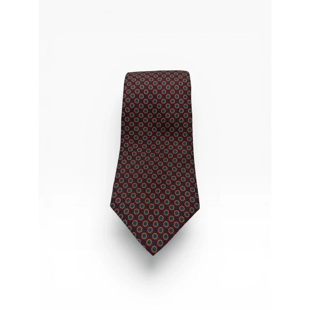 Liberty of London Mens Silk‎ Tie Burgundy Geometric Medallion Pattern Necktie